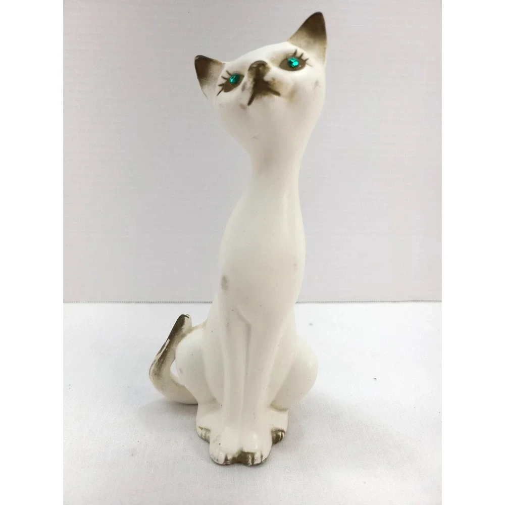 Vtg Norleans Japan MCM Loving Siamese Cat Green Rhinestone Eyes 7